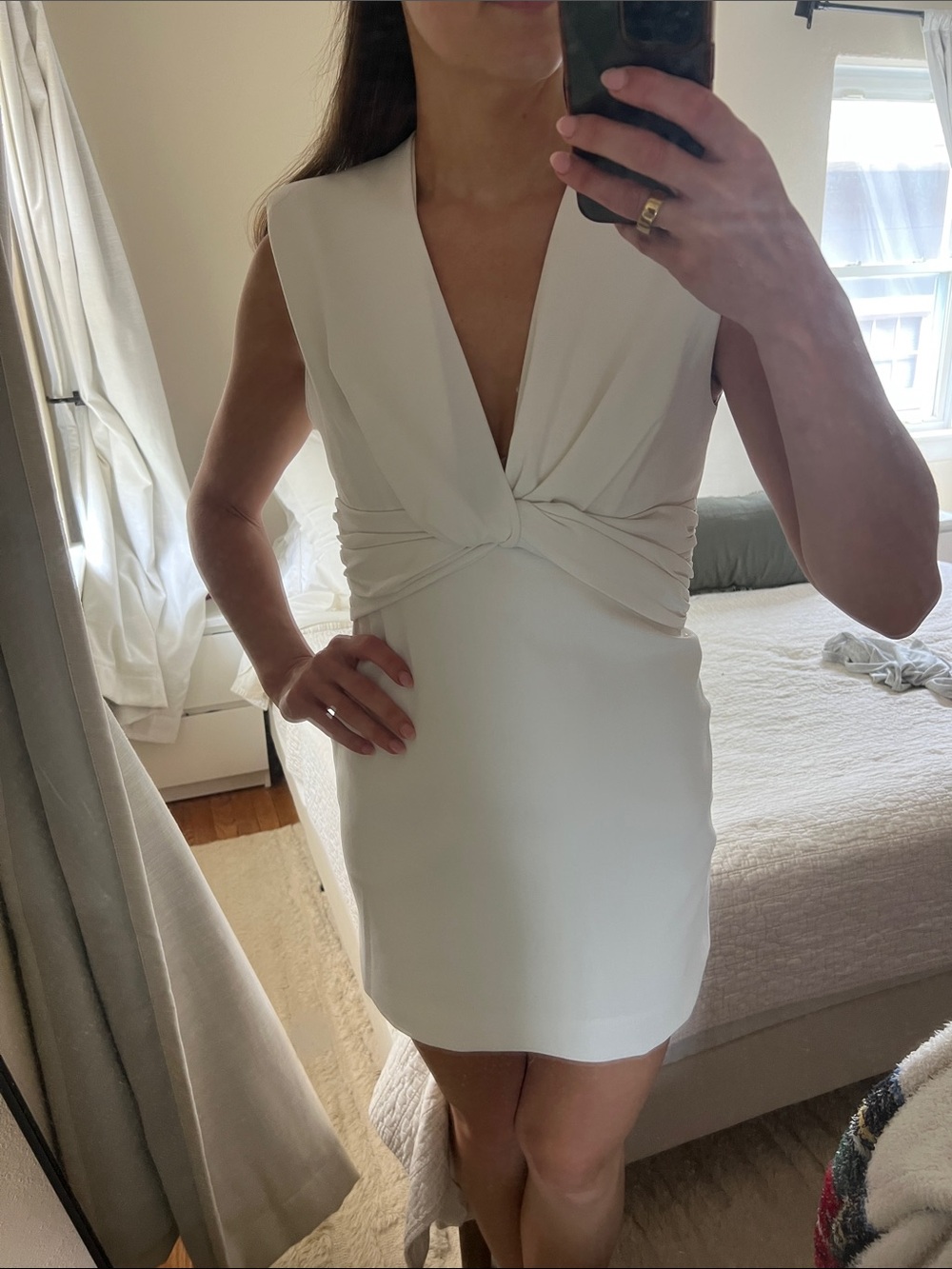 Zara Sleeveless Twist Front V-Neck Mini Dress in Ivory